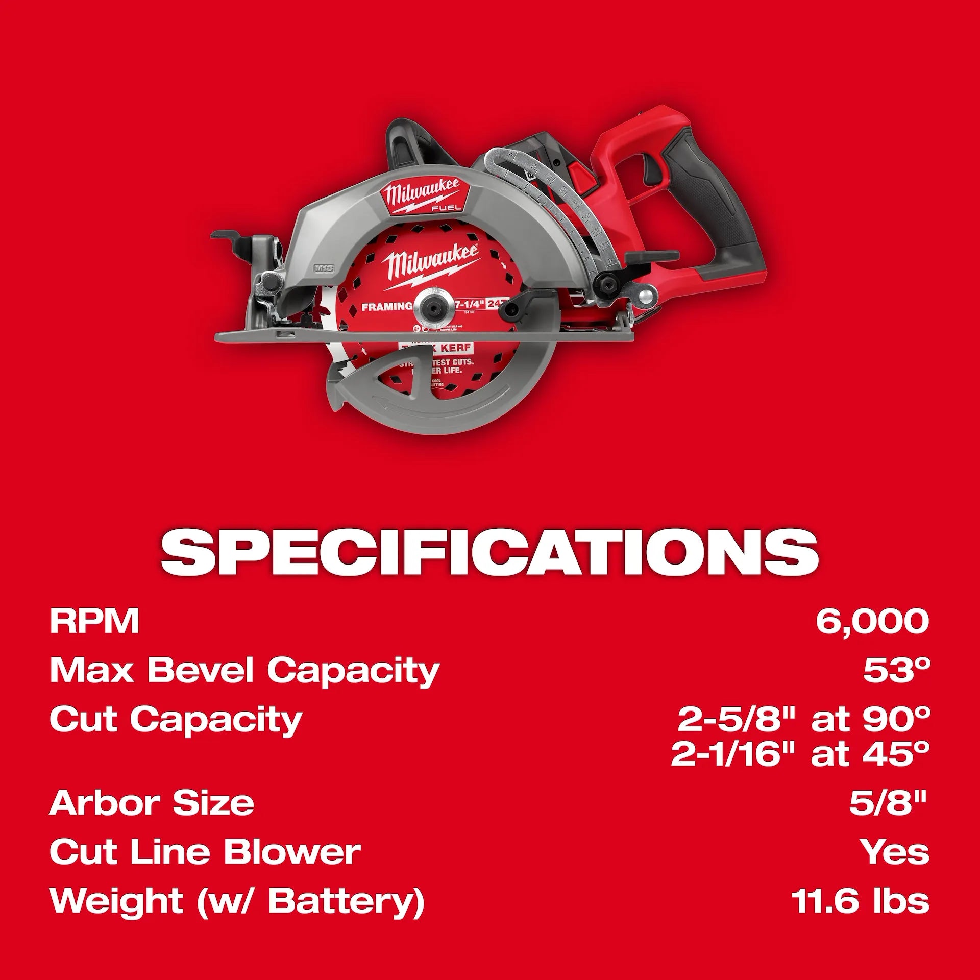 Milwaukee 2930-21HD - M18 FUEL 7-1/4" Rear Handle Circular Saw Kit