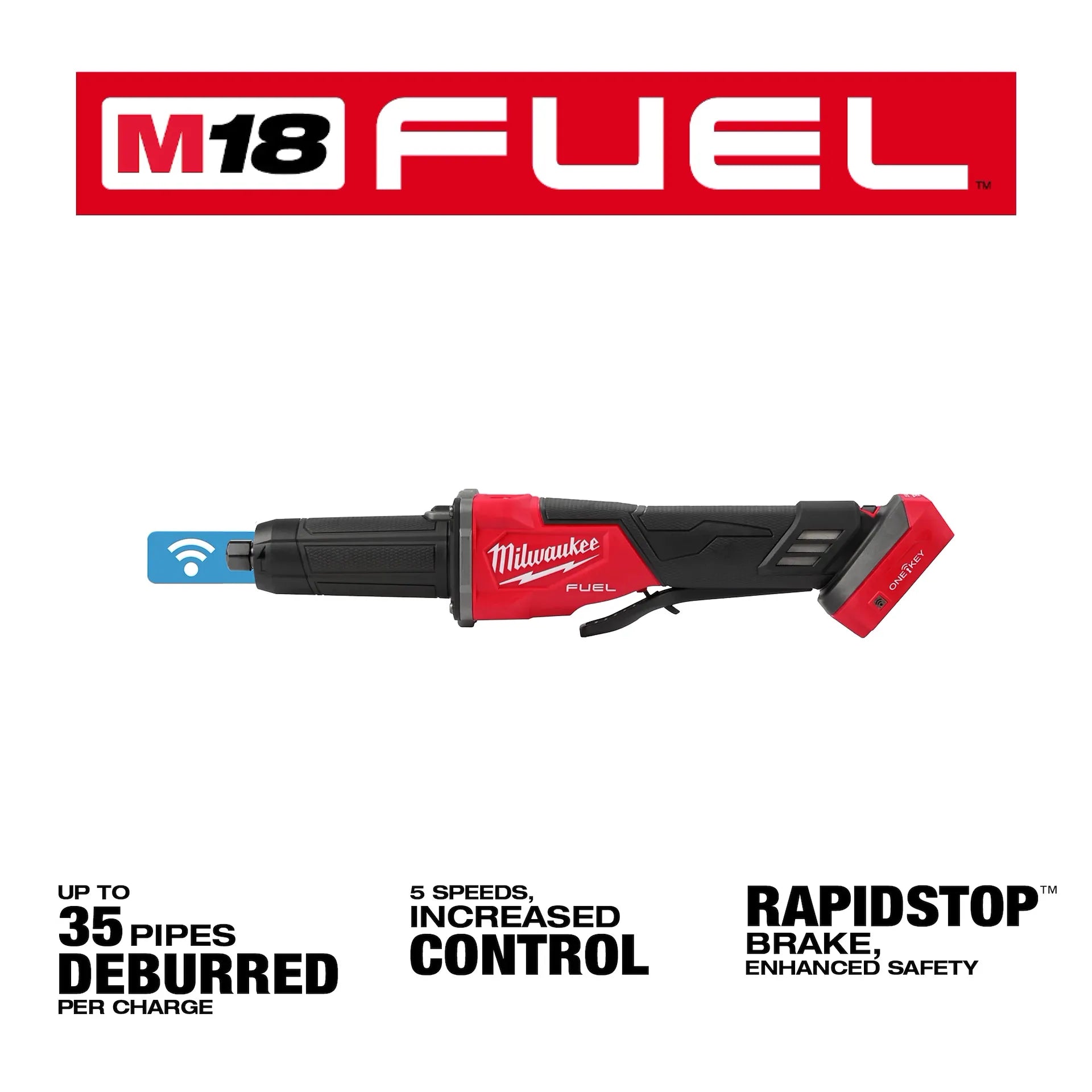 Milwaukee 2984-20 - M18 FUEL™ Variable Speed, Braking Die Grinder, Paddle Switch w/ ONE-KEY™