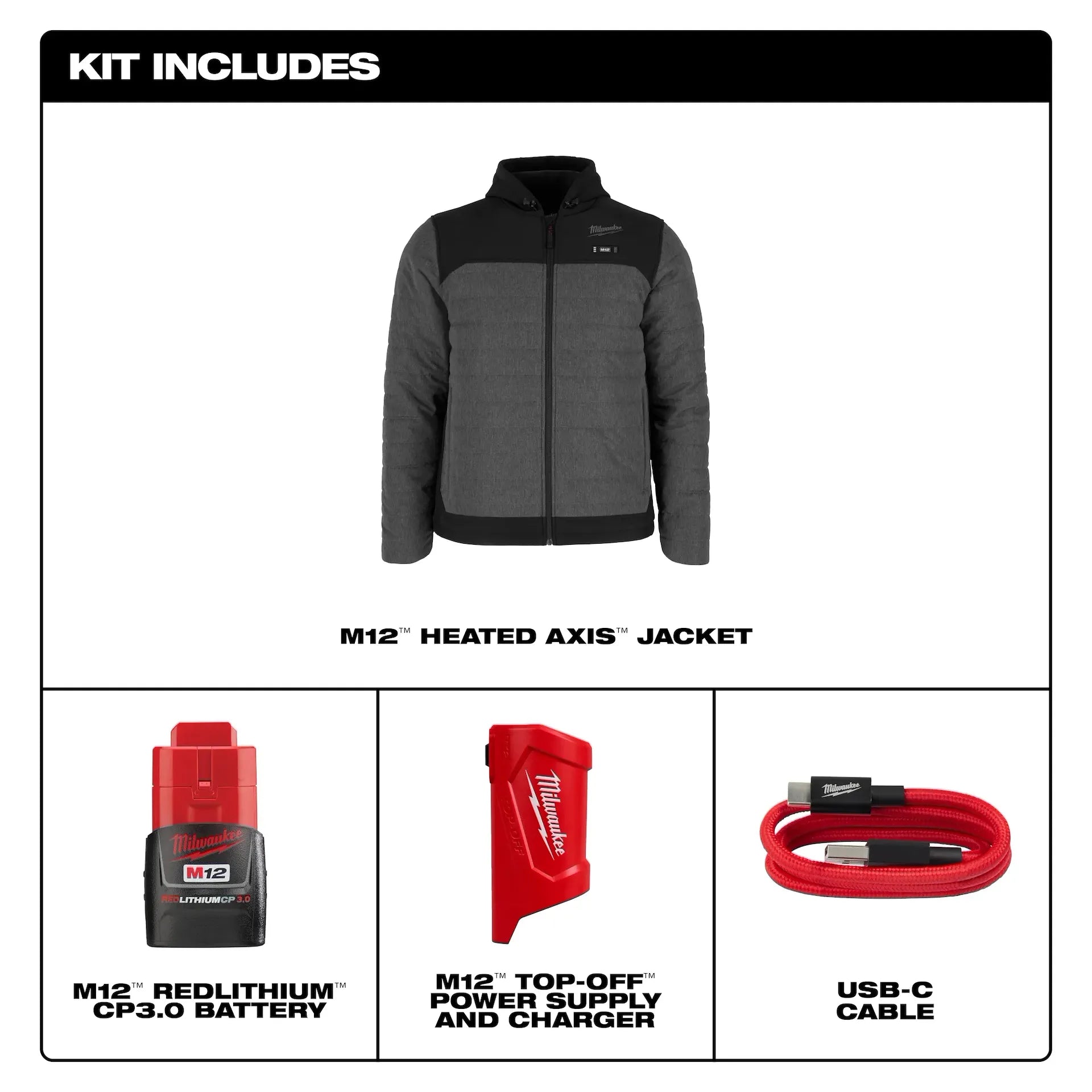 Milwaukee Men's Gray AXIS Heated Jacket Kit