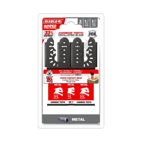 Diablo DOU125CF3 - 1-1/4" AMPED™ Steel Demon™ Universal Fit Carbide Teeth Oscillating Blades for Metal (3-pk)