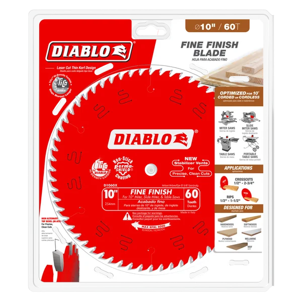 Diabo D1060X - 10" x 60-Teeth Fine Finish Saw Blade for Wood
