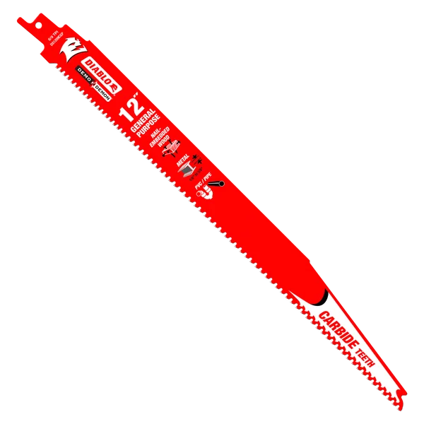 Diablo DS1209CGP3 - 12" 6/9TPI Demo Demon™ Carbide Teeth Reciprocating Saw Blades for General Purpose Cuts (3-pk)