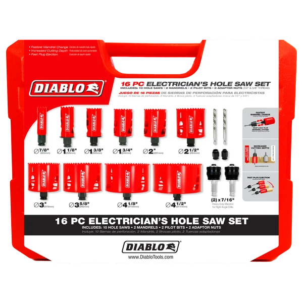 Diablo DHS16SEL - 16 pc Bi-Metal Hole Saw Set for Electricians