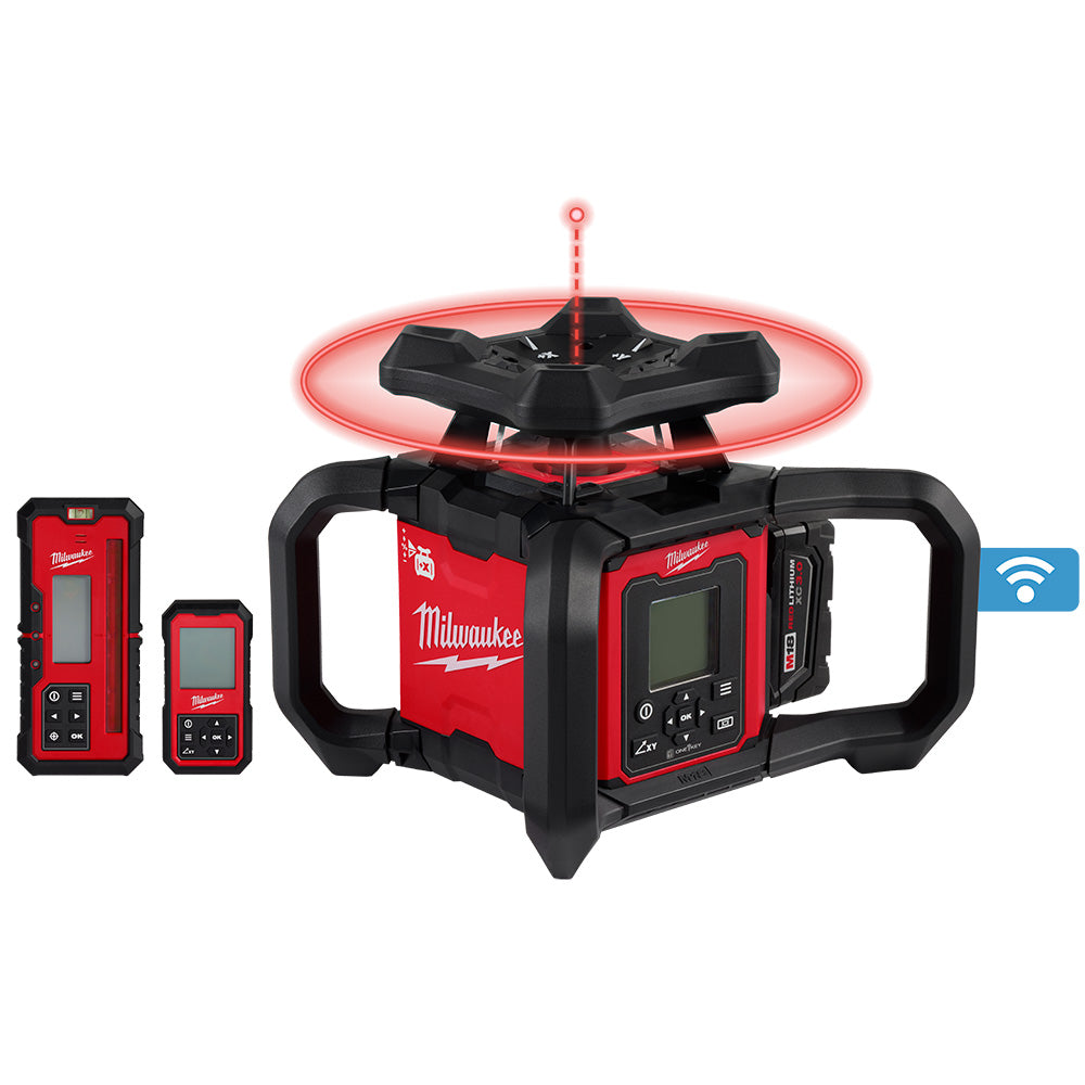 Milwaukee 3704-21 - M18™ Red Exterior Dual Slope Rotary Laser Level Kit w/ Receiver & Remote - Wise Line Tools