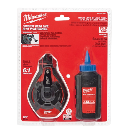 Milwaukee 48-22-3982 - 100' Bold Chalk Line Kit w/ Blue Chalk