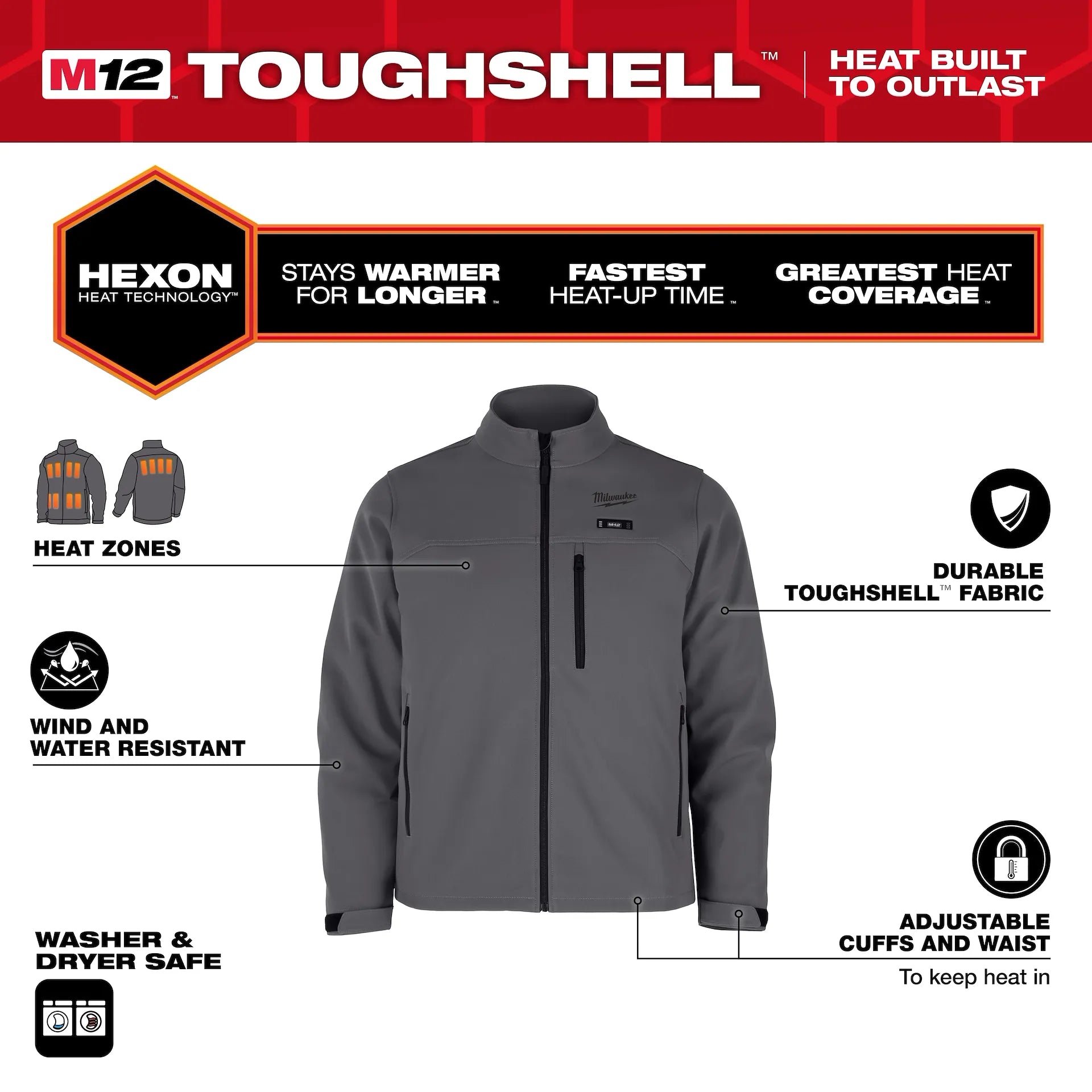 Milwaukee Men's Gray TOUGHSHELL Heated Work Jacket Kit