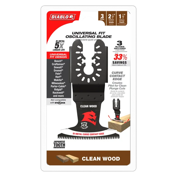 Diablo DOU250JBW3 - 2-1/2" Demo Demon™ Universal Fit Bi-Metal Oscillating Blades for Clean Wood (3-pk)