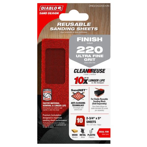 Diablo DND234220S10N - 2-3/4" x 5" Sand Demon™ 220-Grit Reusable Sanding Sheets (10-pk)