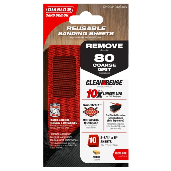 Diablo DND234080S10N - 2-3/4" x 5" Sand Demon™ 80-Grit Reusable Sanding Sheets (10-pk)