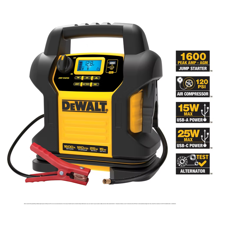 DEWALT DXAEJ14 TYPE 2 - 1600 Peak Amp Jump Starter with Digital Compressor and USB Power Bank