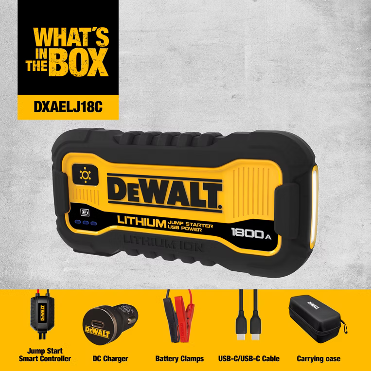 DEWALT DXAELJ18C - 1800 Peak Amp Lithium Jump Starter with USB Power Bank & Case