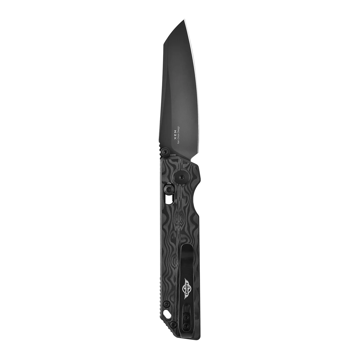 OKNIFE XEN Damascus Carbon Fiber Rail Lock Folding Pocket Knife