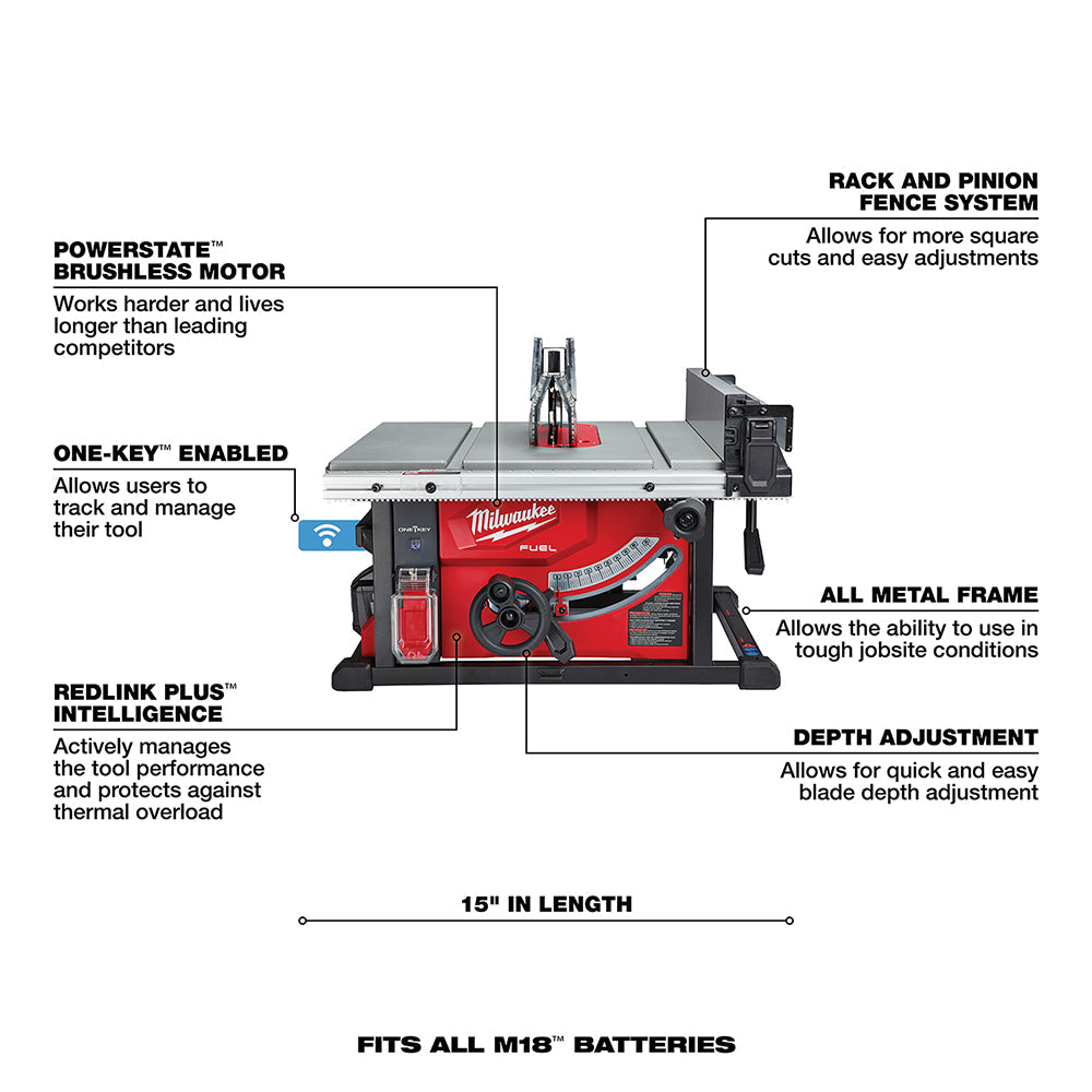 Milwaukee 2736-21HD - M18 FUEL™ 8-1/4 in. Table Saw with ONE-KEY™ Kit - Wise Line Tools