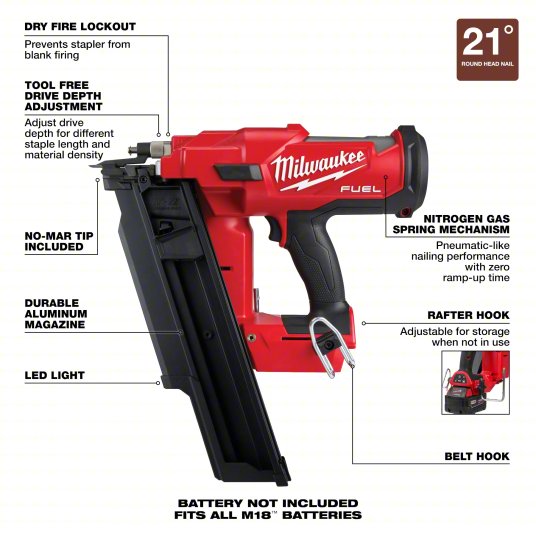 Milwaukee 2744-20 - M18 FUEL™ 21 Degree Framing Nailer