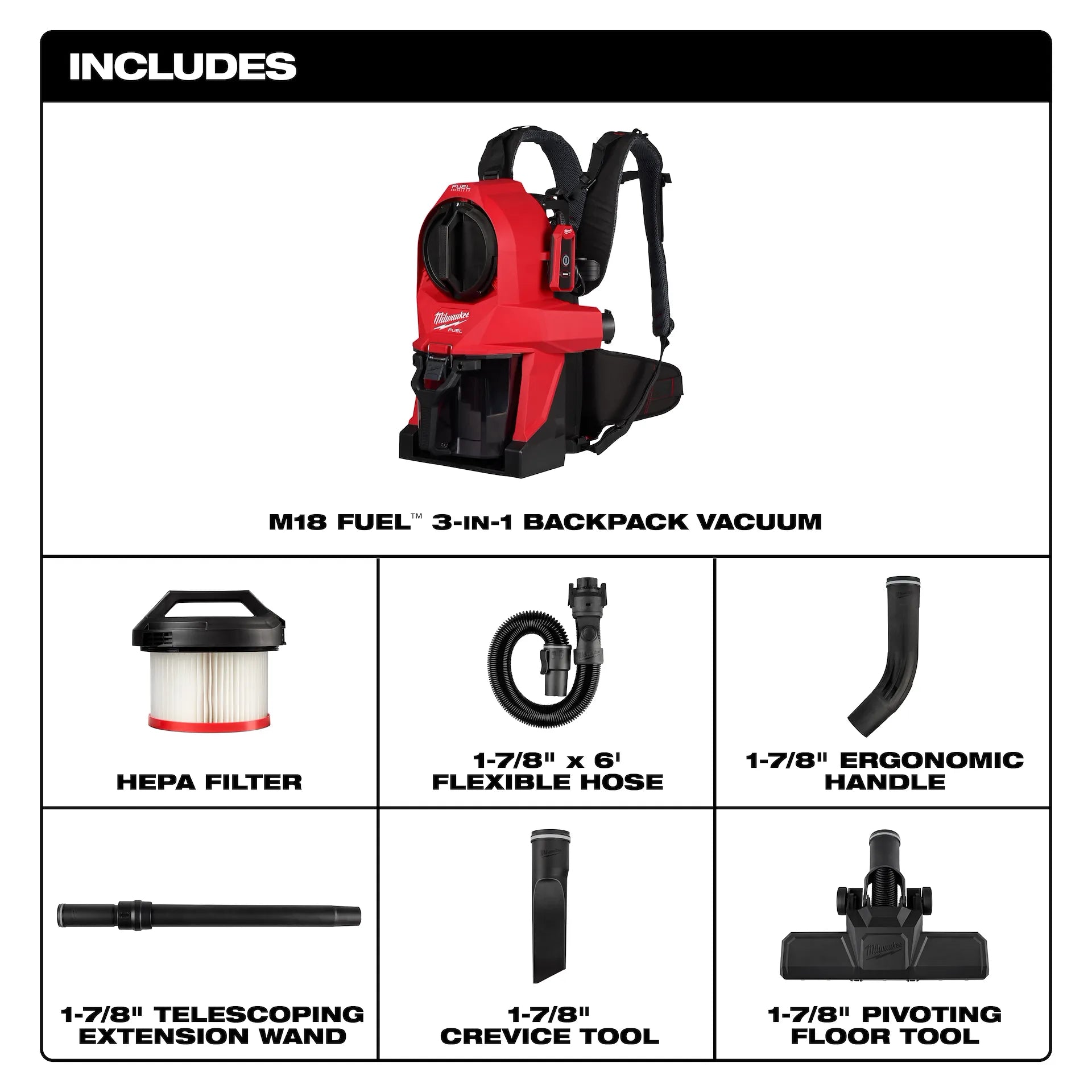 Milwaukee 0895-20 - M18 FUEL™ 3-in-1 Backpack Vacuum