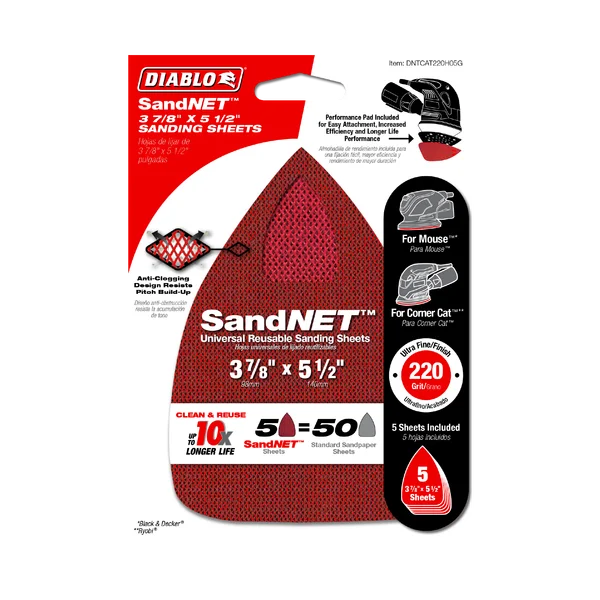 Diablo DNTCAT220H05G - 3-7/8" x 5-1/2" Sand Demon™ 220-Grit CAT/Mouse Sanding Sheets (5-pk)