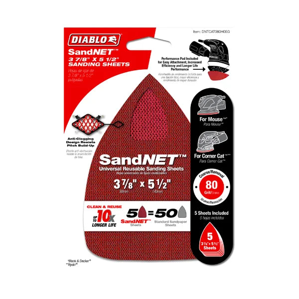 Diablo DNTCAT080H05G - 3-7/8" x 5-1/2" Sand Demon™ 80-Grit CAT/Mouse Reusable Sanding Sheets (5-pk)