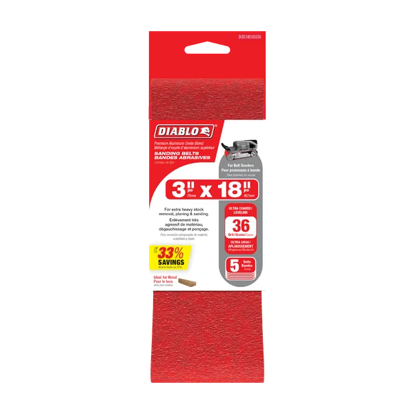 Diablo DCB318036S05G - 3" x 18" 36-Grit Sanding Belts (5-pk)