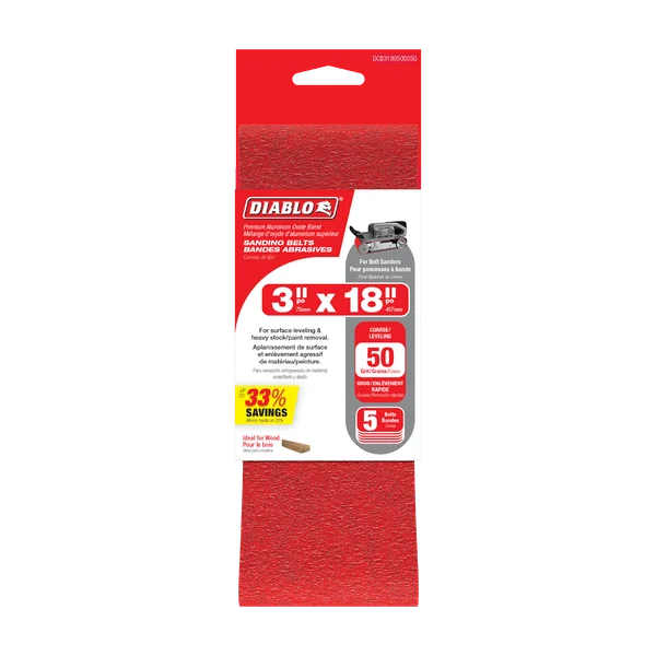 Diablo DCB318050S05G - 3" x 18" 50-Grit Sanding Belts (5-pk)