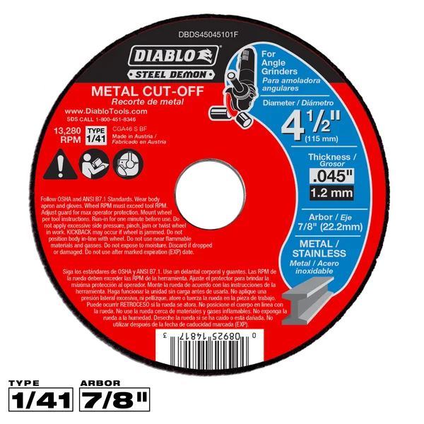 Diablo DBDS45045101F - 4-1/2" Type 1 Steel Demon™ Metal Cut-Off Disc