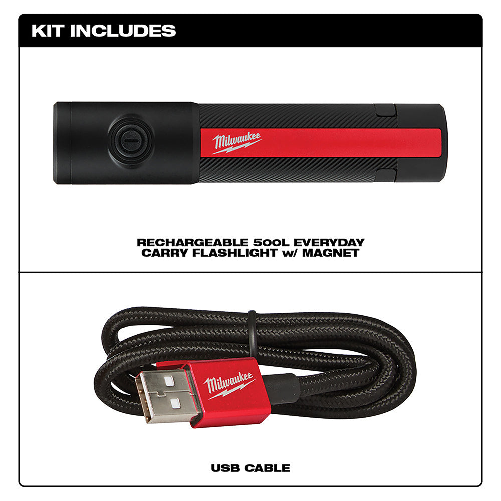 Milwaukee 2011R - Rechargeable 500L Everyday Carry Flashlight w/ Magnet - Wise Line Tools