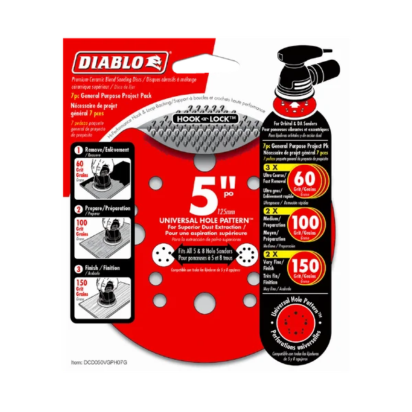 Diablo DCD050VGPH07G - 5" General Purpose Hook & Lock™ ROS Sanding Discs (7-pk)