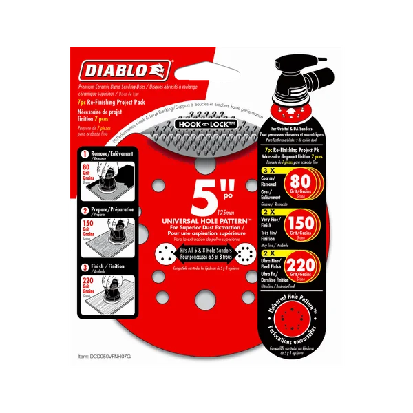 Diablo DCD050VFNH07G - 5" Hook & Lock™ ROS Sanding Discs Project Pack (7-pk)