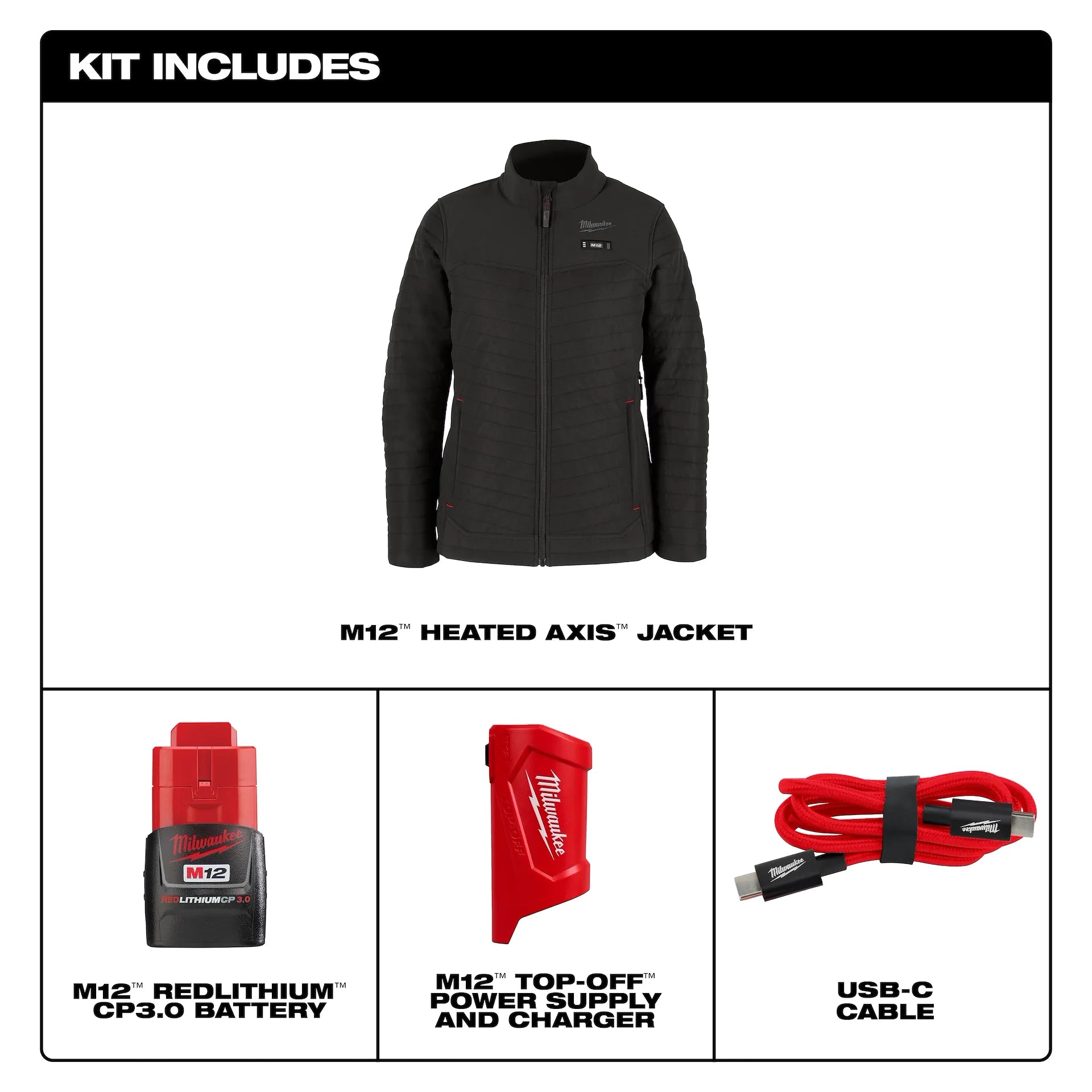 Milwaukee Women's Black AXIS Heated Jacket Kit