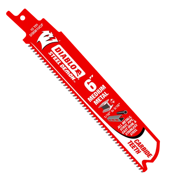 Diablo DS0610CF3 - 6" 10 TPI Steel Demon™ Carbide Teeth Reciprocating Saw Blades for Medium Metal (3-pk)