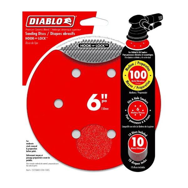 Diablo DCD060100H10G - 6" 100 Grit ROS Hook & Lock™ Discs (10-pk)