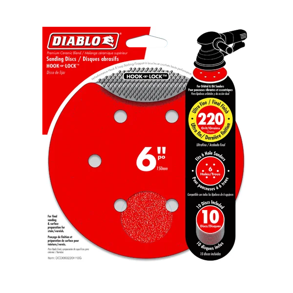 Diablo DCD060220H10G - 6" 220-Grit Hook & Lock™ ROS Sanding Discs (10-pk)