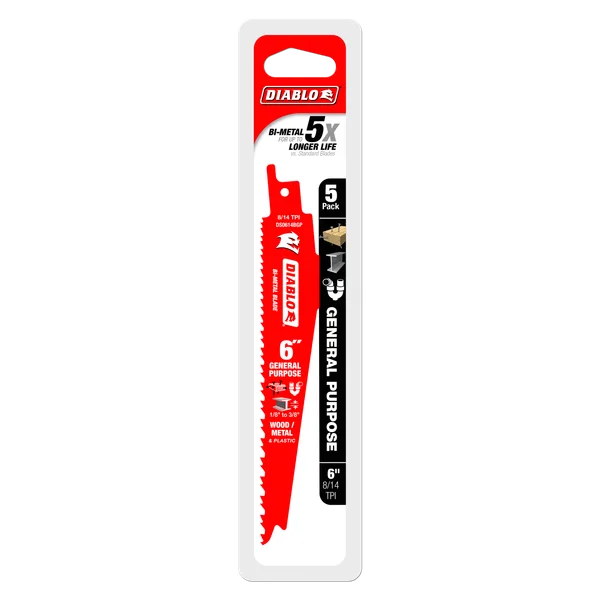 Diablo DS0614BGP5 - 6" 8/14TPI Bi-Metal Reciprocating Saw Blades for General Purpose Cuts (5-pk)