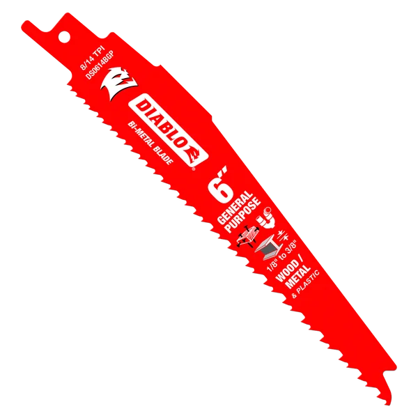 Diablo DS0614BGP5 - 6" 8/14TPI Bi-Metal Reciprocating Saw Blades for General Purpose Cuts (5-pk)