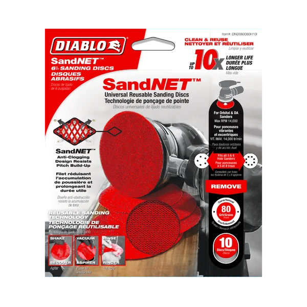 Diablo DND060080H10I - 6" Sand Demon™ 80-Grit Reusable Sanding Discs with Connection Pad (10-pk)