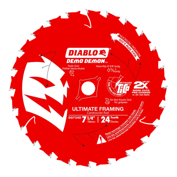 Diablo D0724DA - 7-1/4" 24-Teeth Demo Demon™ Ultimate Framing Saw Blade for Wood