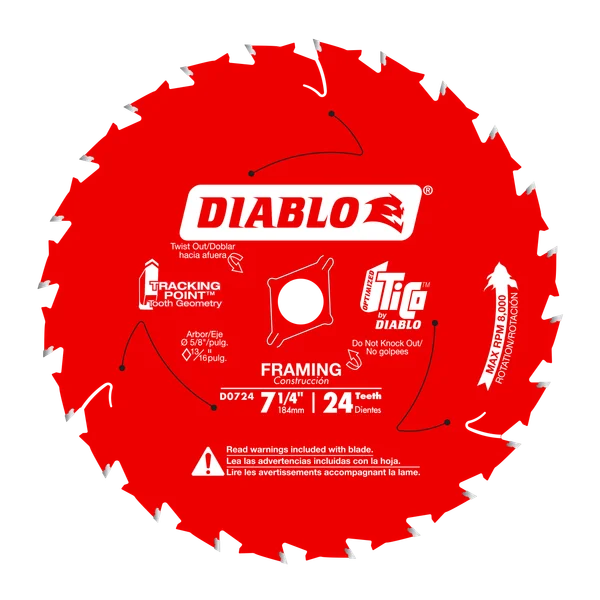 Diablo D0724A - 7-1/4" x 24-Teeth Framing Saw Blade for Wood