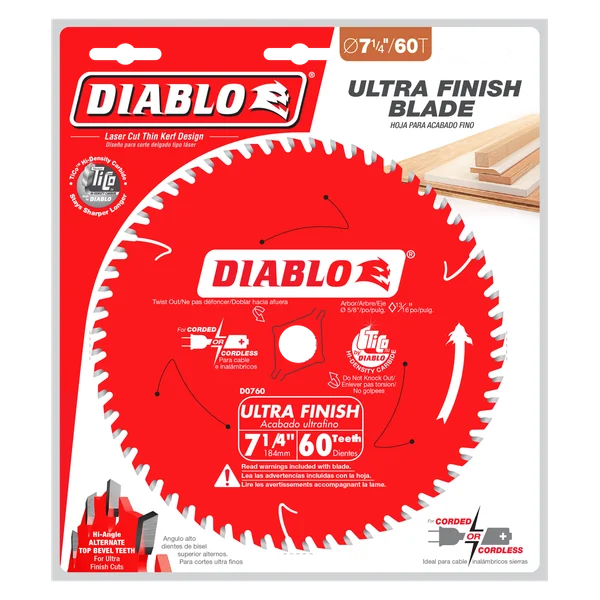Diablo D0760A - 7-1/4" x 60-Teeth Ultra Finish Carbide Saw Blade for Wood