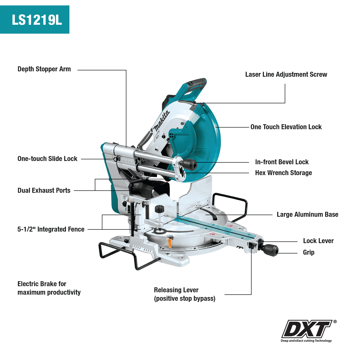 Makita LS1219L - 12" Dual‑Bevel Sliding Compound Miter Saw with Laser