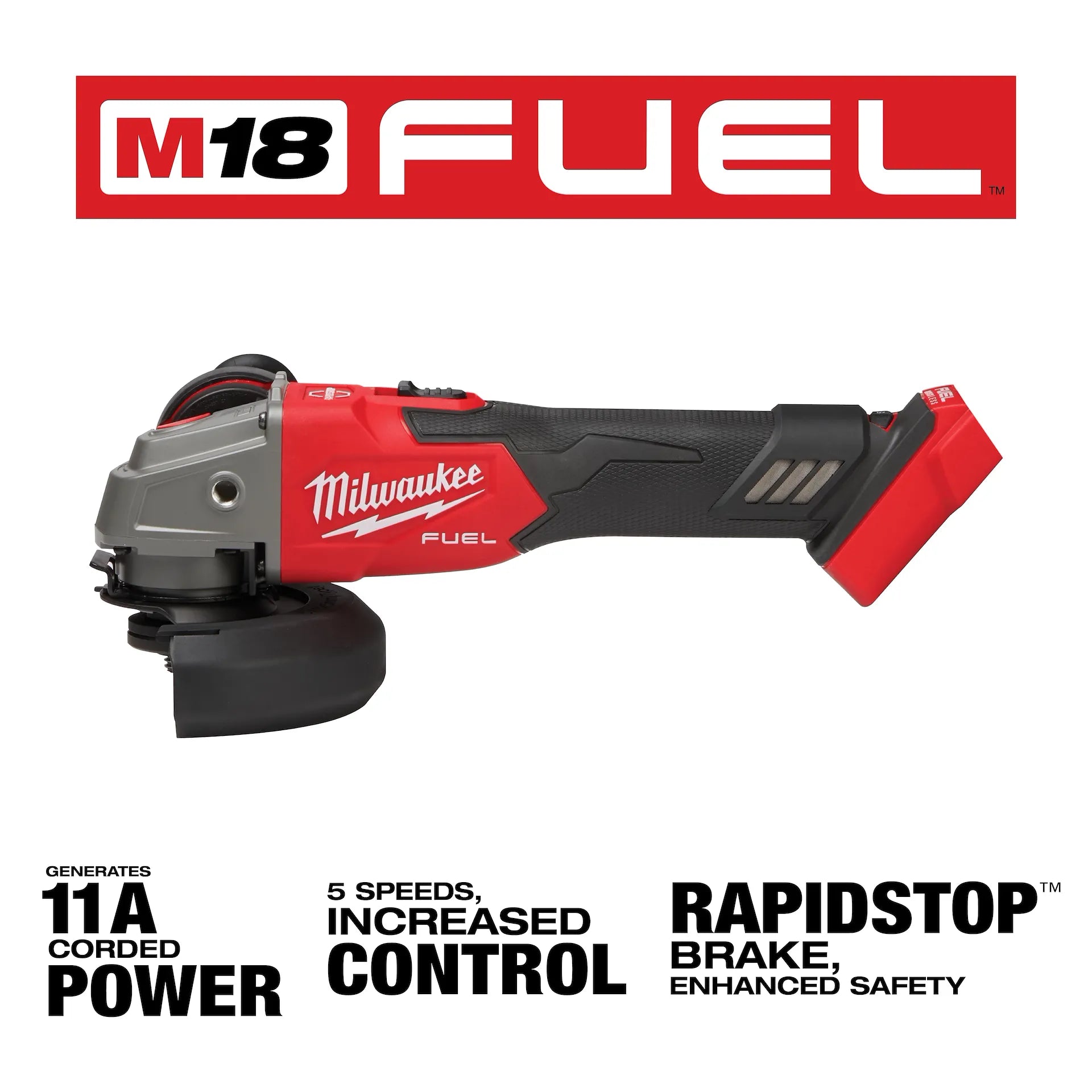 Milwaukee 2889-20 - M18 FUEL 4-1/2" / 5" Variable Speed Braking Grinder, Slide Switch Lock-On
