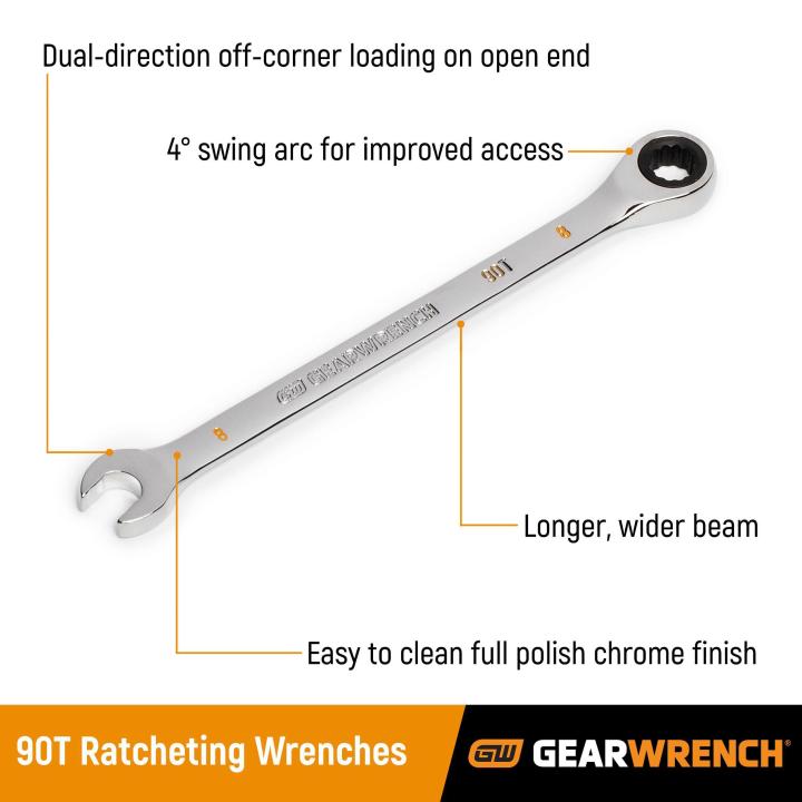 Gearwrench 86958 - 10 Piece 90-Tooth 12 Point SAE Combination Ratcheting Wrench Set