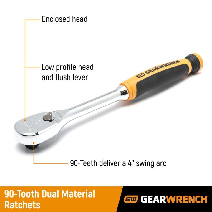 Gearwrench 81303T - 1/2" Drive 90-Tooth Dual Material Teardrop Ratchet 11"
