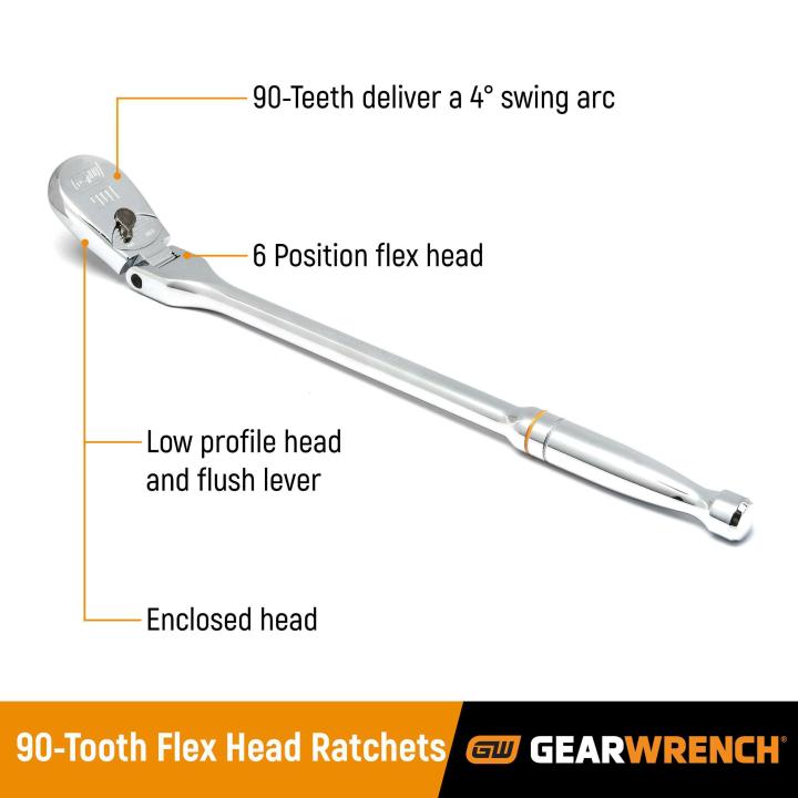 Gearwrench 81306T - 1/2" Drive 90-Tooth Flex Head Teardrop Ratchet 17"