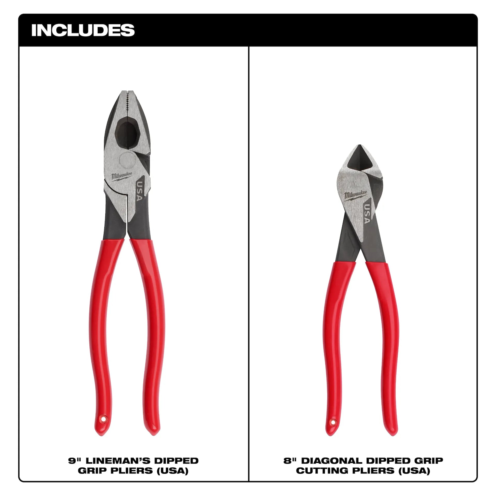 Milwaukee MT500-2 - 2 PC. Dipped Grip Cutting Pliers Set (USA)