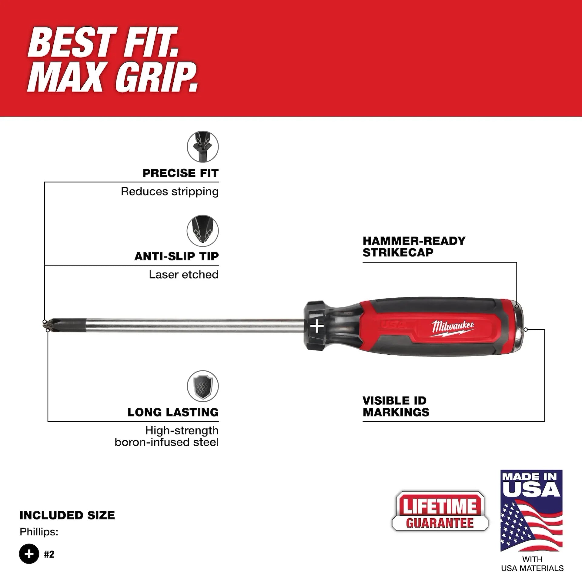 Milwaukee MT205 - #2 Phillips 6" Cushion Grip Demolition Screwdriver (USA)