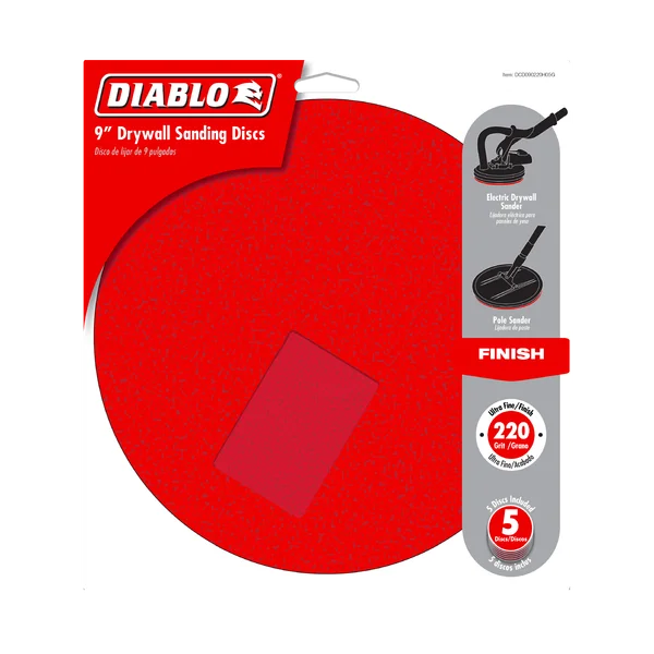Diablo DCD090220H05G - 9" 220-Grit Hook & Lock™ ROS Sanding Discs for Drywall (5-pk)