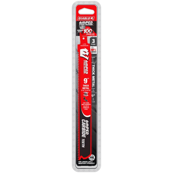 Diablo DS0908CFA3 - 9" 8TPI AMPED™ Steel Demon™ Carbide Teeth Reciprocating Saw Blades for Thick Metal (3-pk)