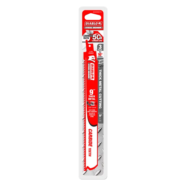 Diablo DS0908CF3 - 9" 8TPI Steel Demon™ Carbide Teeth Reciprocating Saw Blades for Thick Metal (3-pk)