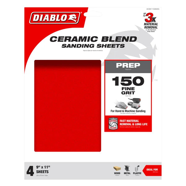 Diablo DCS911150S04G - 9" x 11" 150-Grit Sanding Sheets (4-pk)