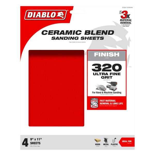 Diablo DCS911320S04G - 9" x 11" 320-Grit Sanding Sheets (4-pk)