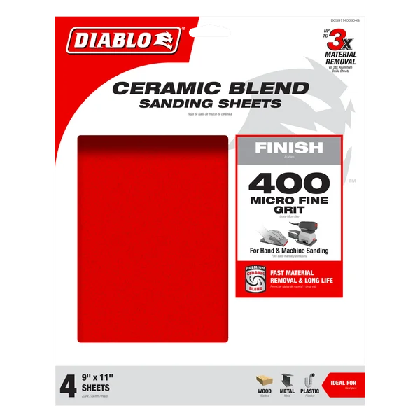 Diablo DCS911400S04G - 9" x 11" 400-Grit Sanding Sheets (4-pk)